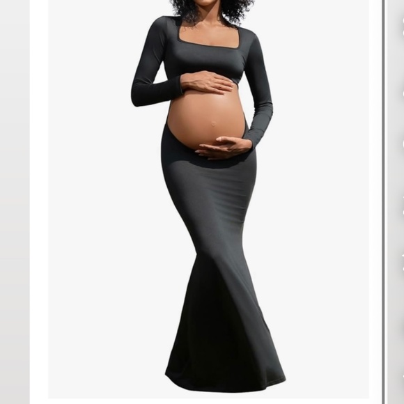 Maternity Photoshoot Dress Long Sleeve Cut-Out Backless Maternity Maxi - Picture 1 of 1